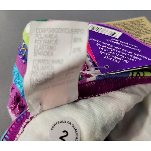 Cia Maritima Bikini Top Womens Medium Embroidered Beaded Floral Stripe Swimwear - Picture 15 of 16